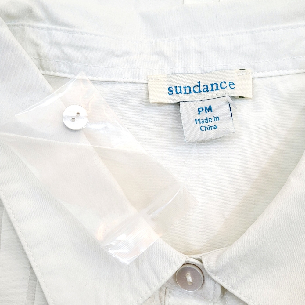 NWOT SUNDANCE Tessa Tuxedo Pleated Button Down Shirt Off White Medium Petite - Picture 4 of 8